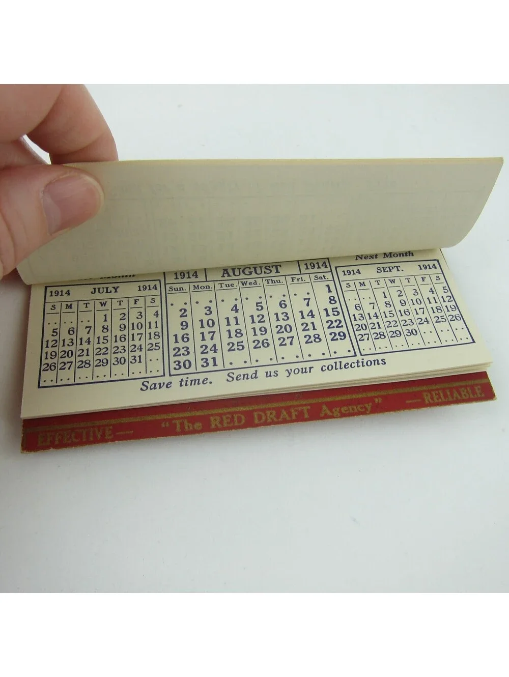 Antique 1914 Calendar Pad K. & M. Red Drafts Agency Debt Collection 4.75 x 2.5